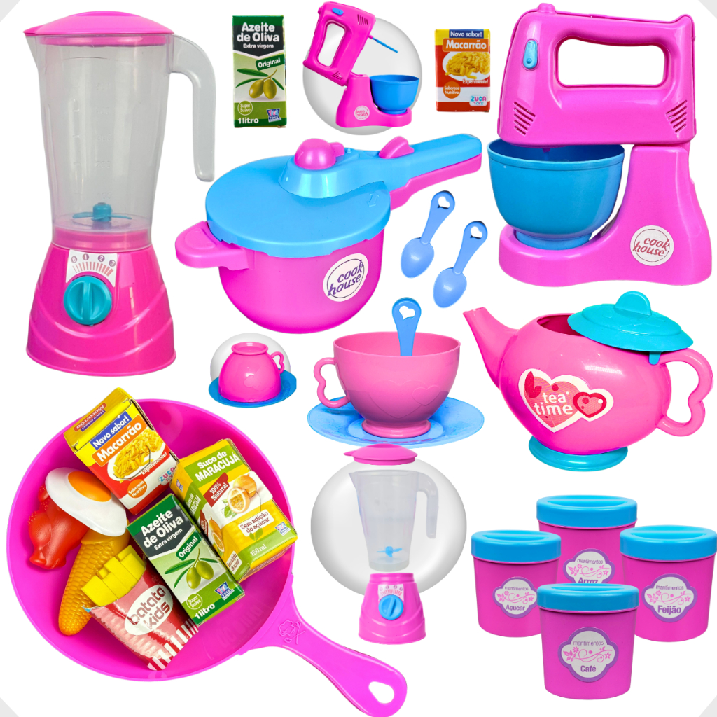Kit Cozinha Infantil Brinquedo 21pçs Eletrodoméstico Acessórios Frigideira Comidinhas