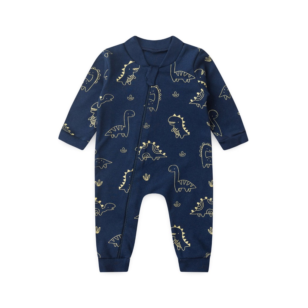 Macacão Bebê sem Pé Suedine Estampado com Zíper (RN/P/M/G)