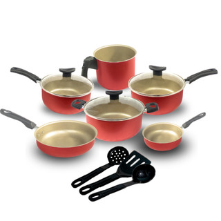 Jogo de Panelas Kit 9 Pçs Antiaderente Tampa Vidro Teflon