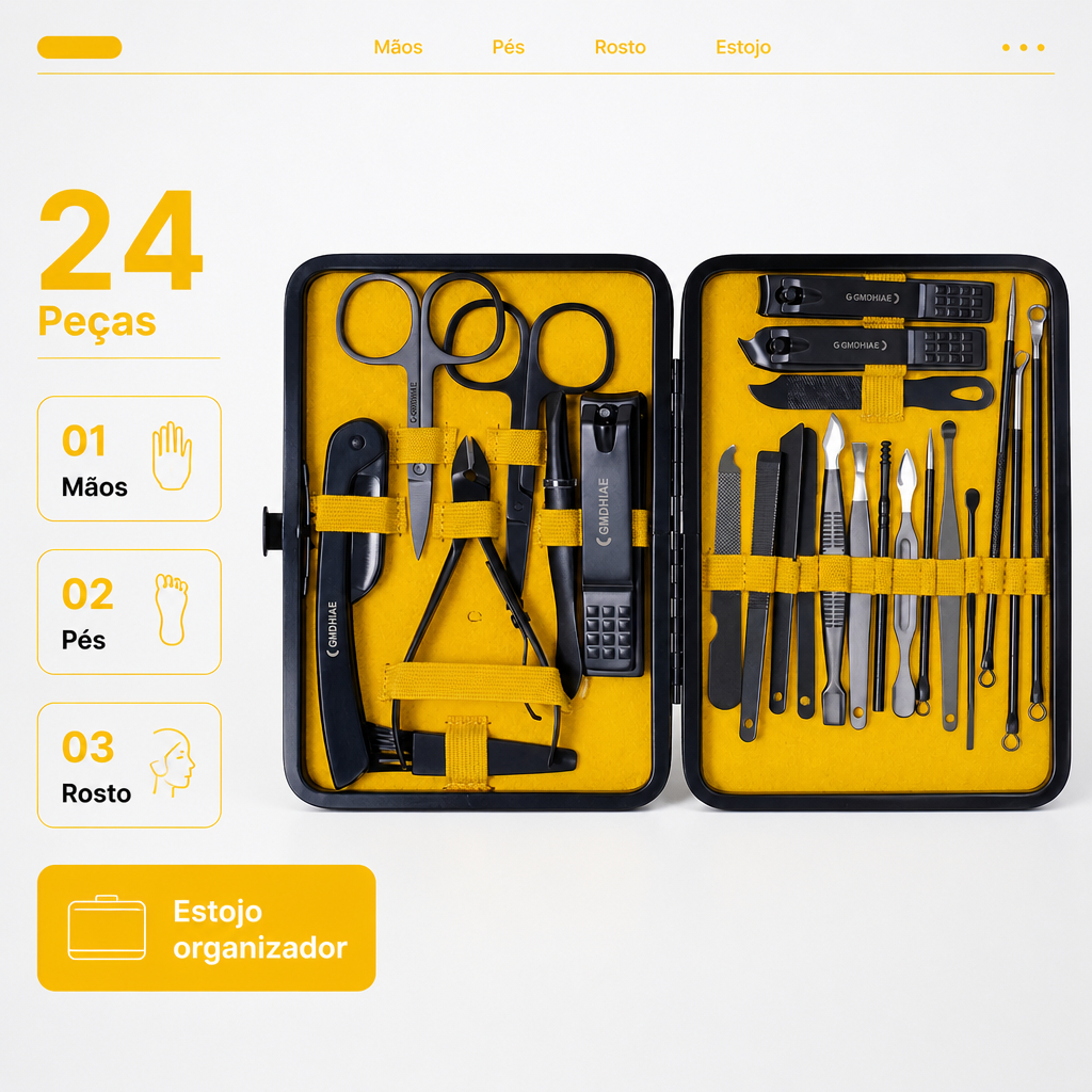 Kit 24 Pçs Cortador De Unha Manicure Portatil Estojo Pinca Tesoura C/Organizador de couro de luxo