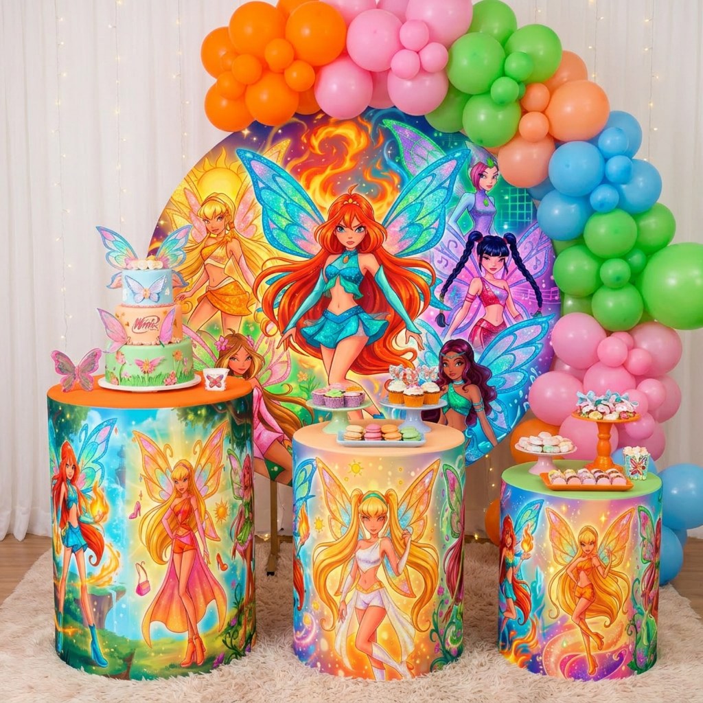 Painel Redondo Clube Winx + 3 Cilindros Decorativos Festa (COD: 3100)