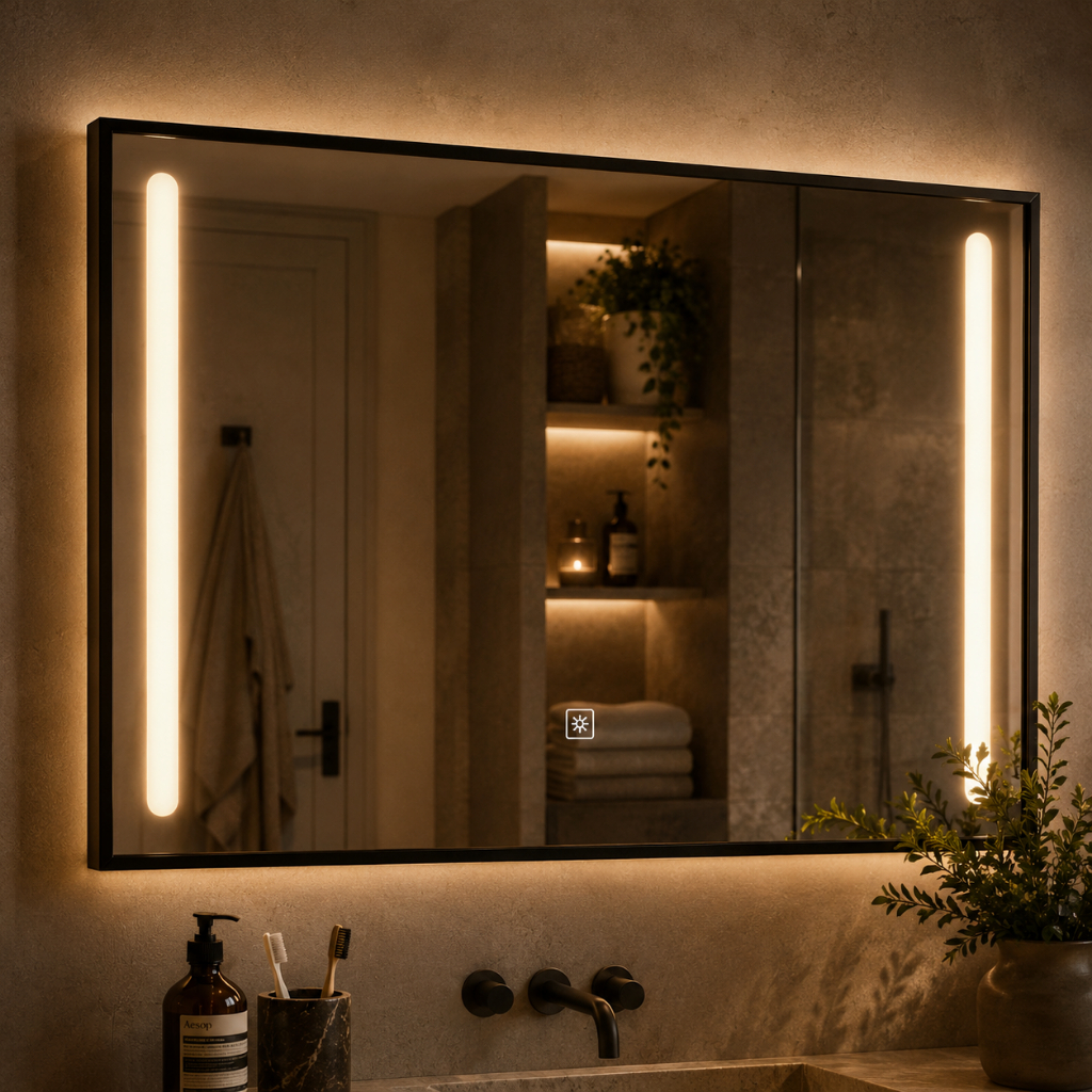 Espelho Led Retangular Banheiro 3 Cores de Luz Decorativo Sala Maquiagem Premium