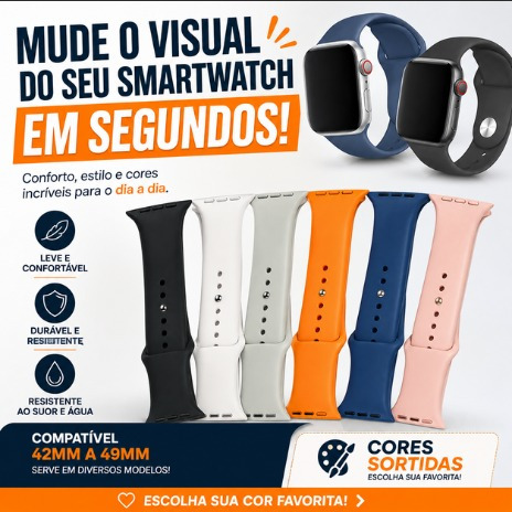 Pulseira Lisa Silicone Para Smartwatch 42mm 44mm 45mm 49mm Confortável Cores Sortidas