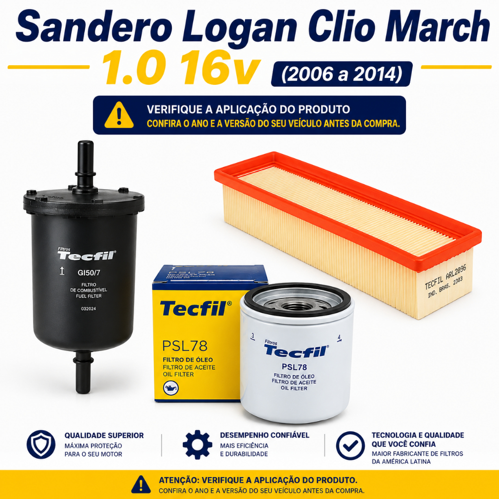 Kit Filtros Sandero Logan Clio March 1.0 16v 2006 a 2015 Ar Combustivel Oleo