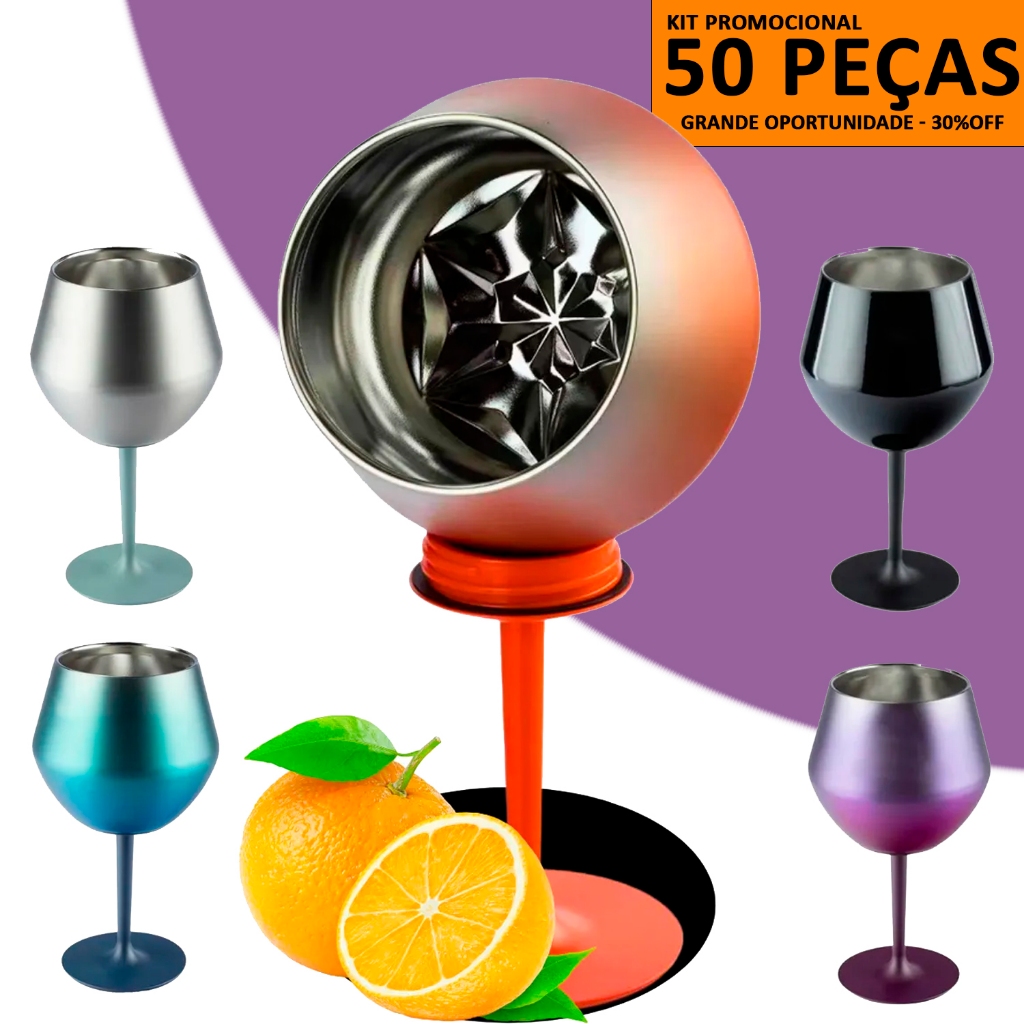 Kit 50 Taça Térmica Inox 2Em1 Vinho Drink Coquetel Gin Copo Coktail Térmico Premium Design Elegante
