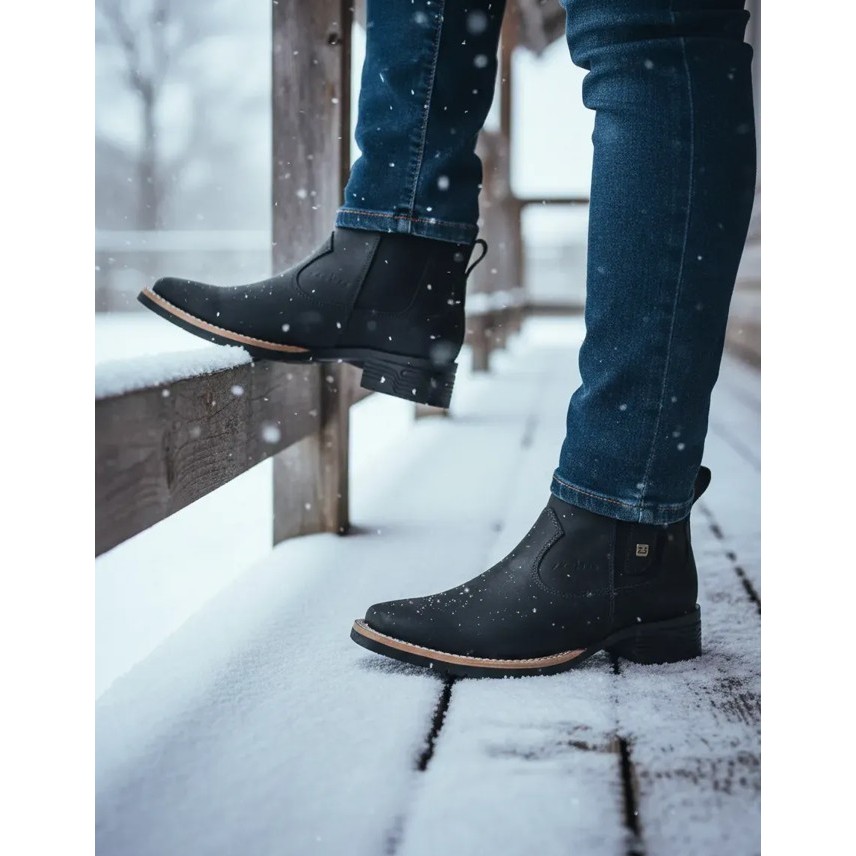 Botina Feminina Zebu Nobuck Preto Bota Country Com Couro Bovino E Visual Casual Sofisticado