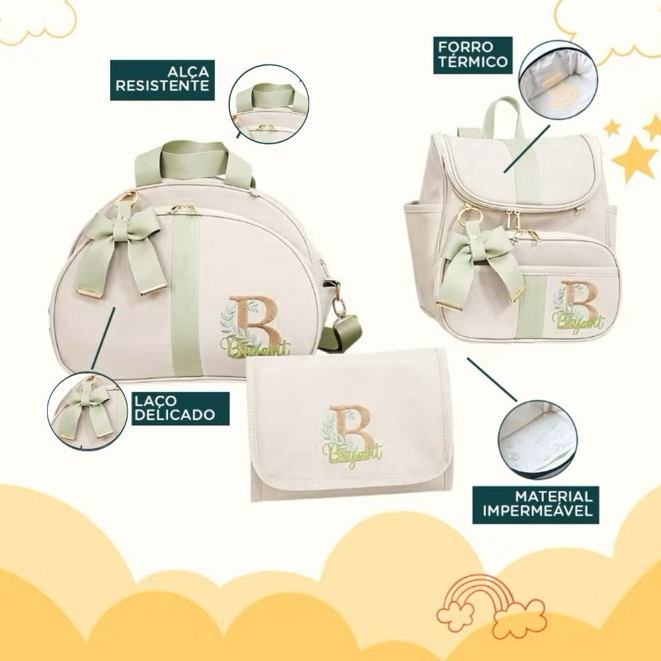 Bolsas Maternidade 3 Peças Personalizado Térmica Impermeável, Coleção Bubbaloo