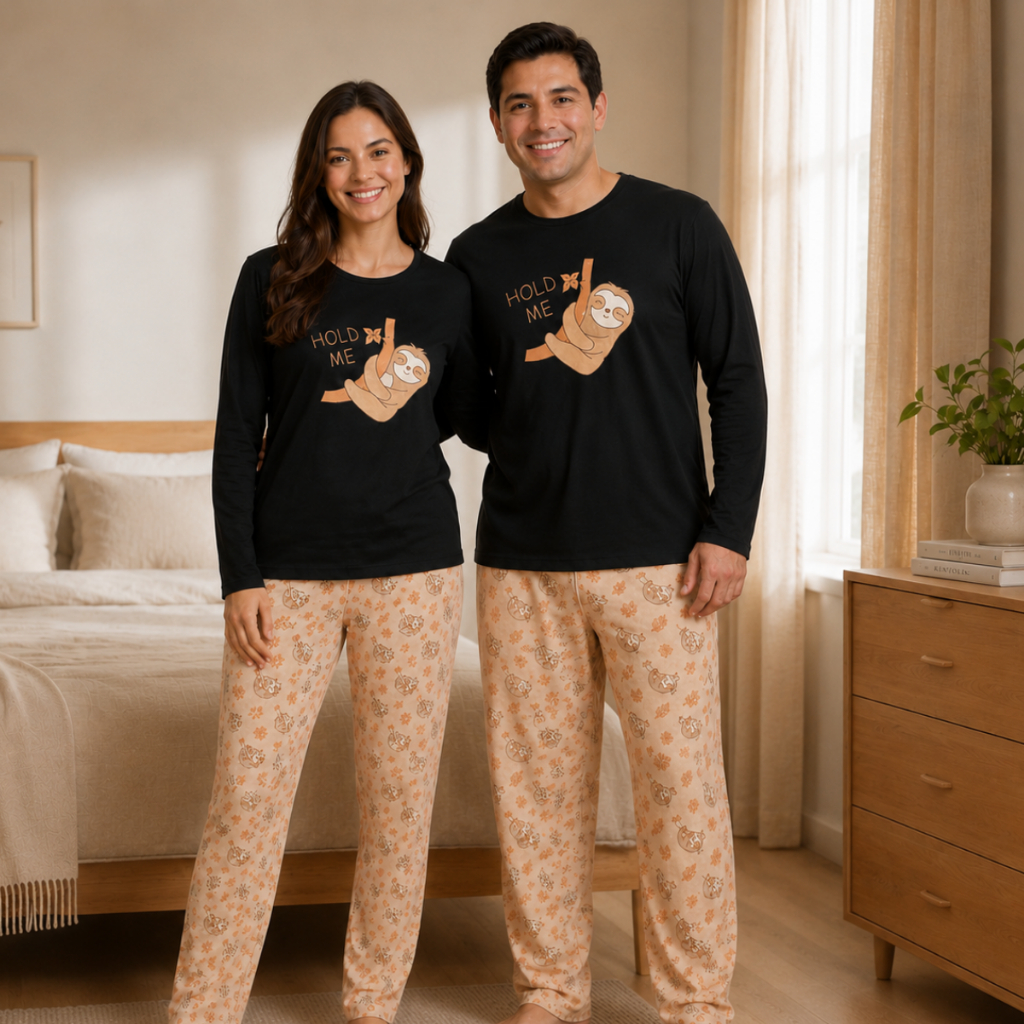 Kit 2 Pijama Casal Longo Tecido Macio Blusa Manga Longa e Calça Xadrez Tecido Leve