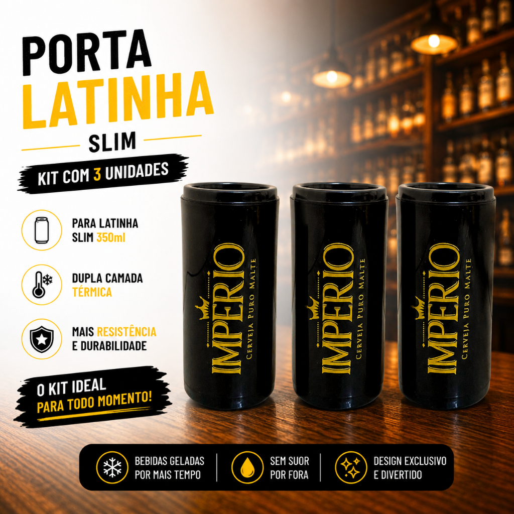 3 PORTA LATA FINA SLIM 350ml CERVEJA CHURRASCO IMPÉRIO SUPORTE TÉRMICO