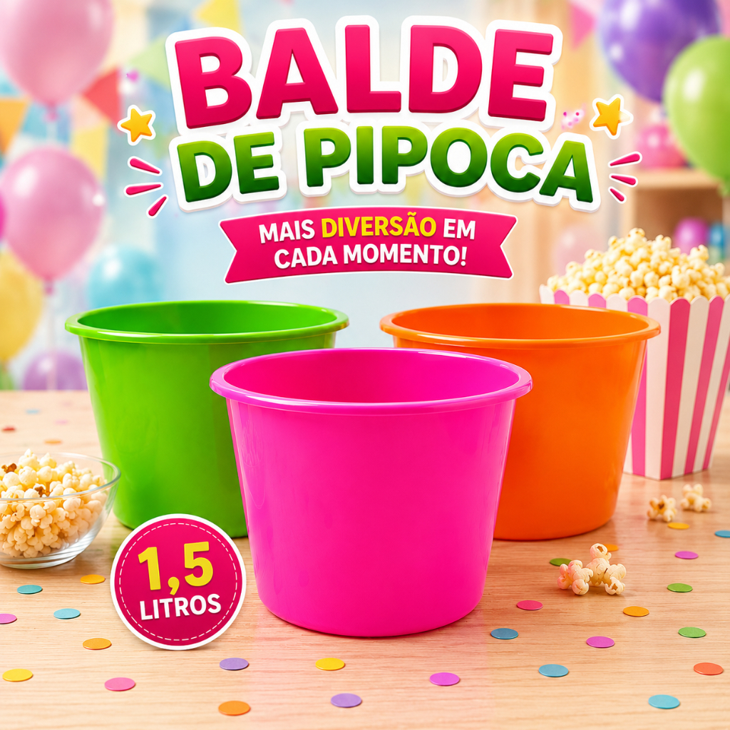 KIT 15 BALDES DE PIPOCA 1,5L PP PARA PERSONALIZAR ADESIVAR FESTA