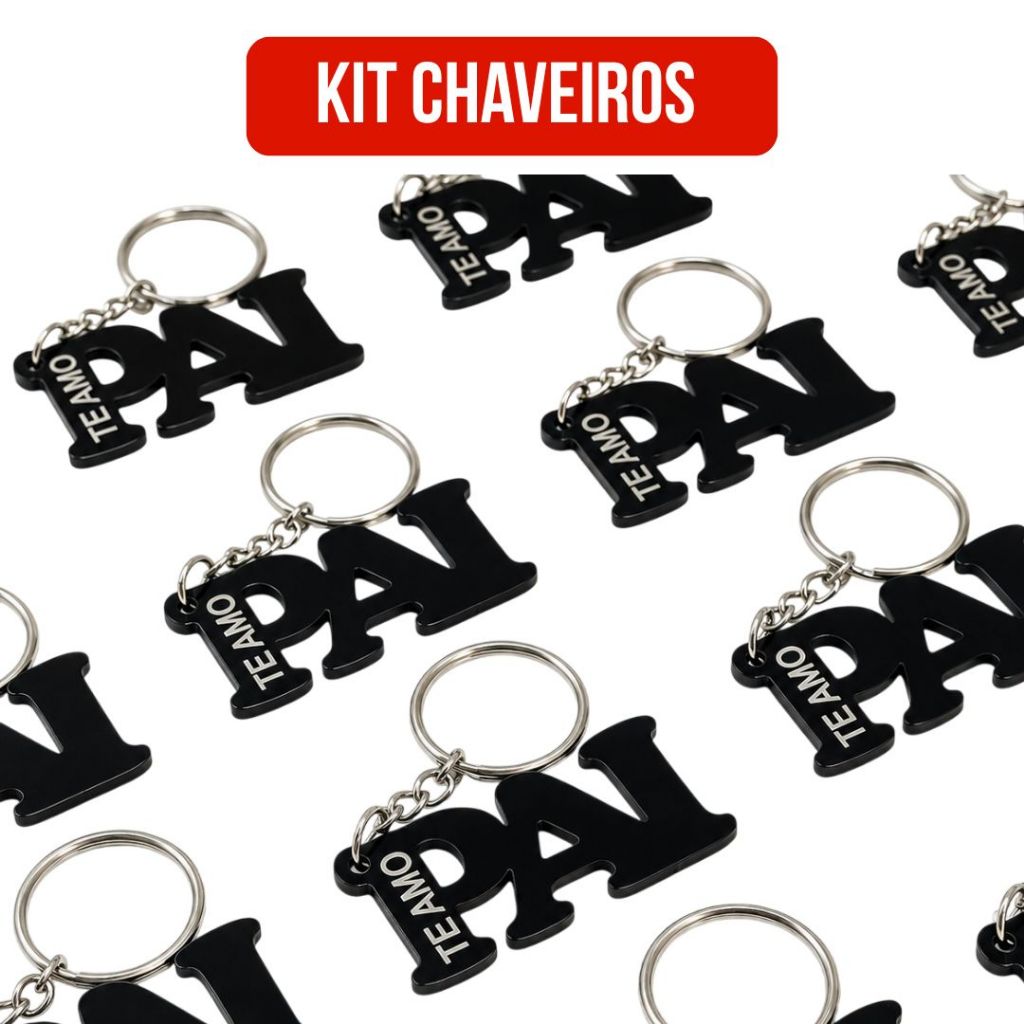 KIT Chaveiros Dia dos Pais Te Amo Pai em Acrílico Preto Lembrancinha Presente