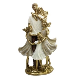 Escultura Casal com 3 Meninas Adolescentes Estatueta Decorativa Familia com três Filhas
