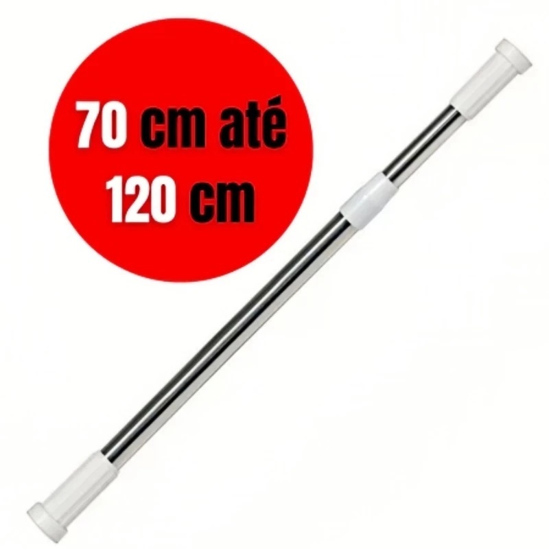 Varão Extensível Inox Cortina Pia de Cozinha, Cortina Box Banheiro, Cortina Retrátil 70cm - 1,20m