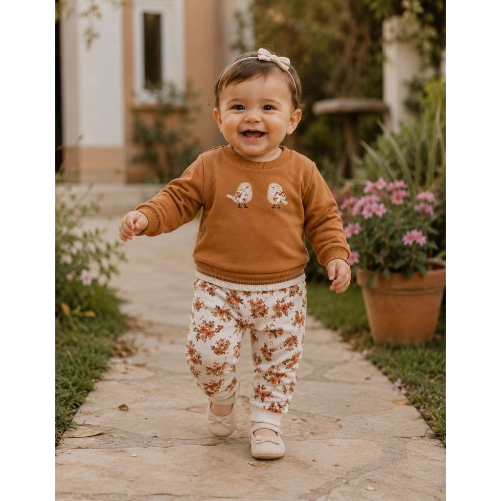 Conjunto Bebê Feminino Inverno Milon Peluciado Algodão Floral Confortável Premium Infantil