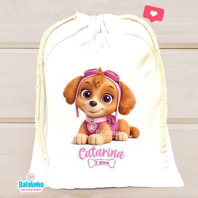 Saquinho surpresa Skye Patrulha Canina personalizado para lembrancinha 20und