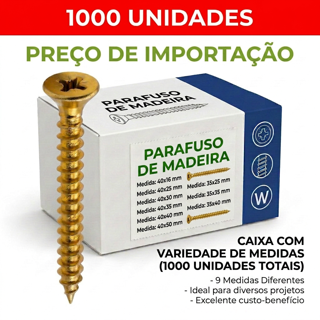 Parafuso para madeira chato Philips 40x16 40x30 35x35 40x40 40x50 40x25 40x35 35x25 35x40 +2 brindes