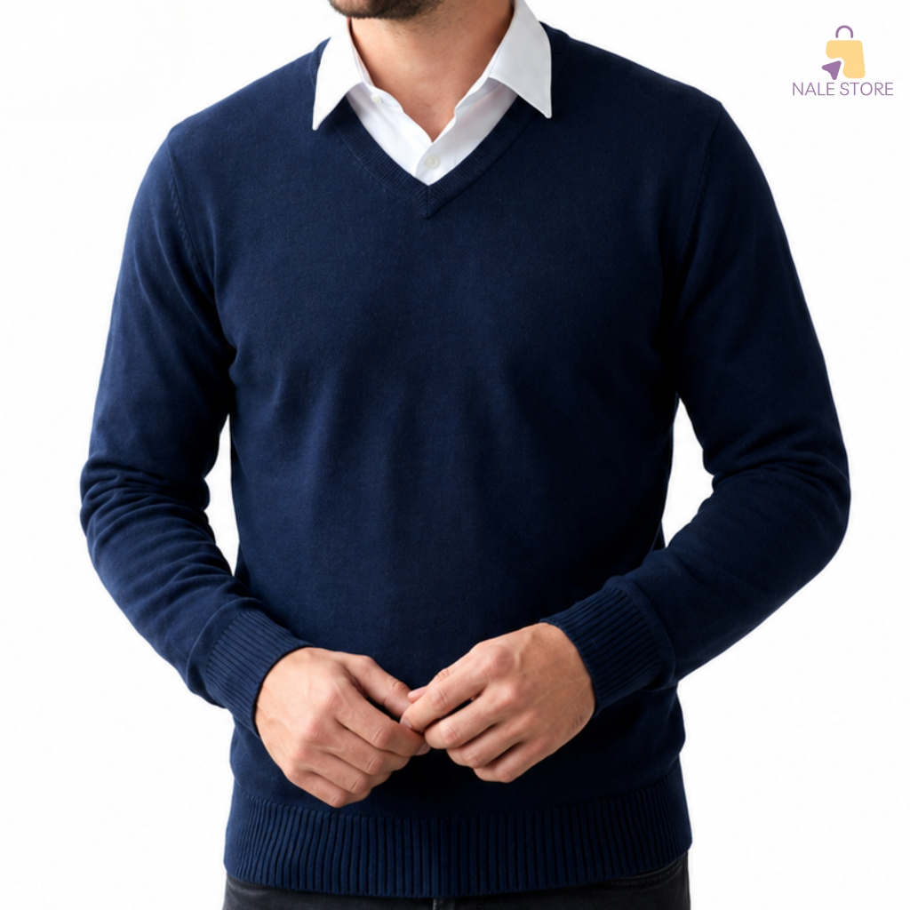 Suéter Masculino Gola V Tricot Blusa de Frio Manga Longa Social Casual Básico