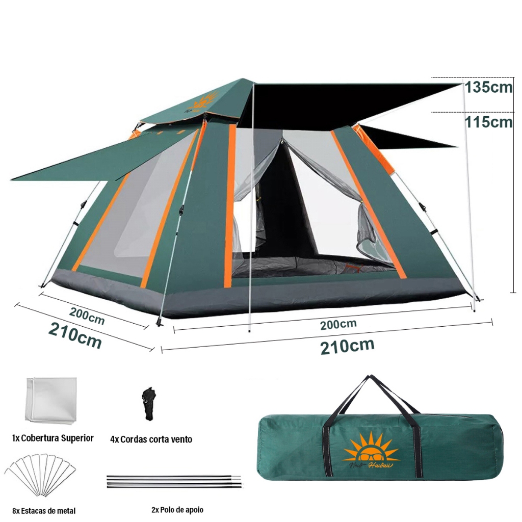 Barraca de Camping Automática 4 Pessoas Barraca de Acampamento Portátil 210*210*135cm NEWHAWAII