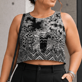 [Brechó] Blusa Feminina Regata Cropped Estampa Animal Print Preto e Branco Desapego Bazar Achadinhos