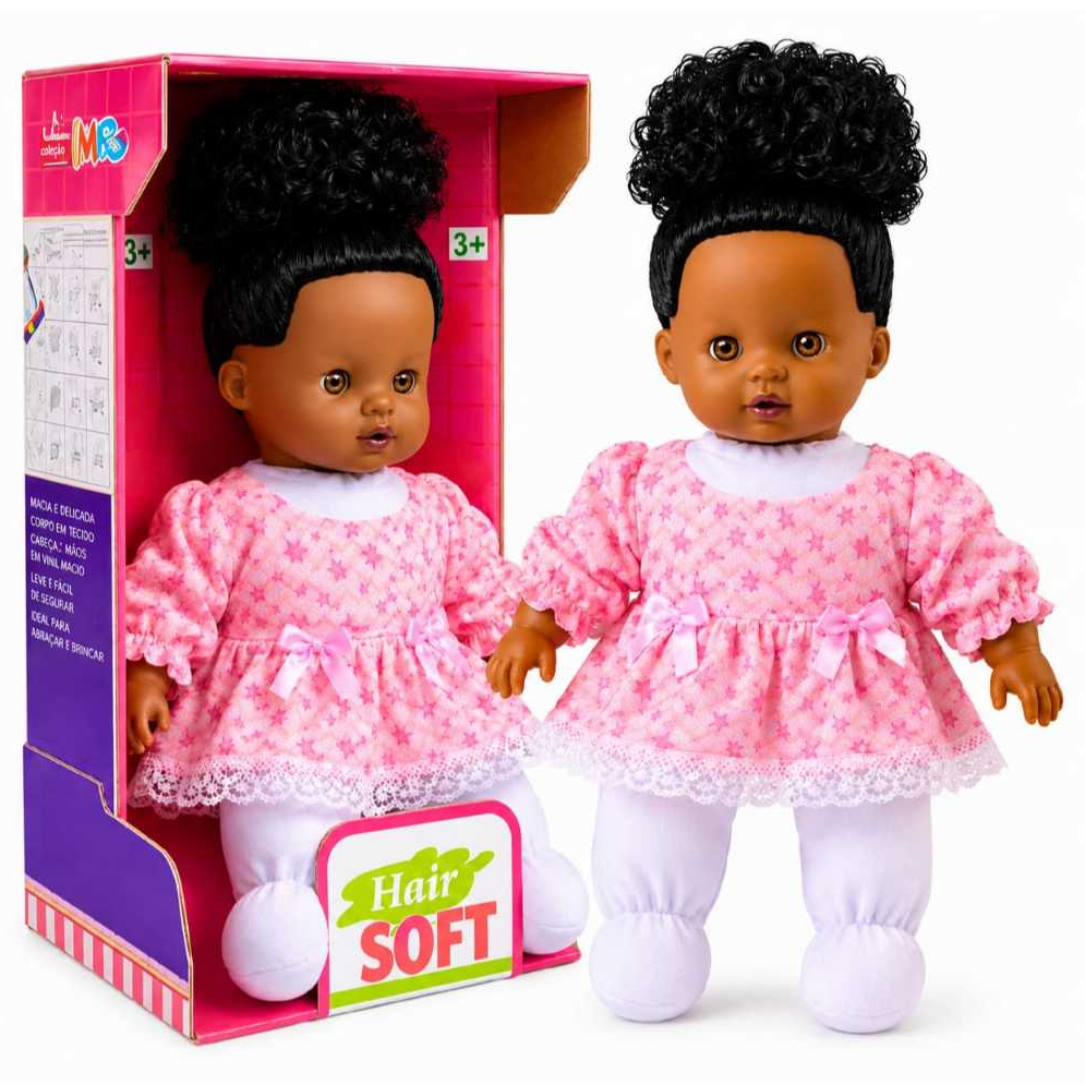 Boneca Negra Soft Corpo de Pano Super Macia