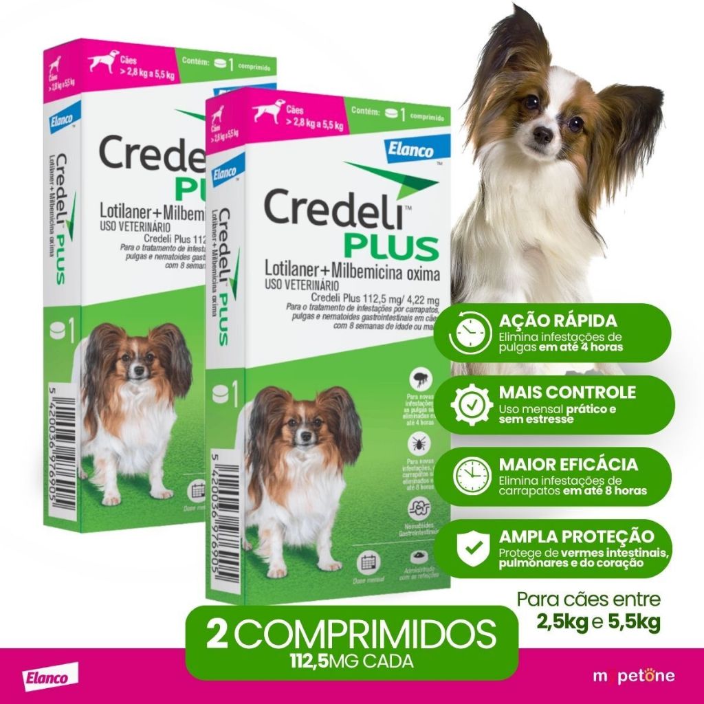 Kit 2 Credeli Plus Elanco para Cães de 2,8 a 5,5kg - 1 Comprimido
