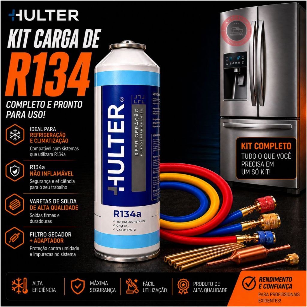 filtro silica + R134a + União Schrader + 1 Vareta Solda Foscoper + Valvula para refil