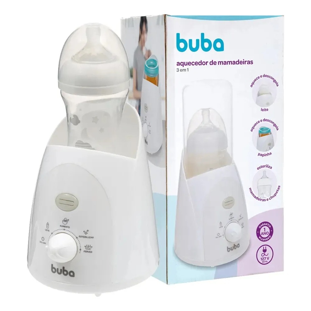 Aquecedor Esterilizador De Mamadeira Papinha 3 Em 1 Buba Papa Quentinho Para Bebês