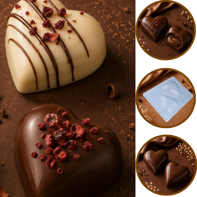 1~10 Forma Simples Coração 200Grs 20 - (H2) em Acetato BWB Para Bombom e Doces de Chocolate e Confeitaria(CHOCO)