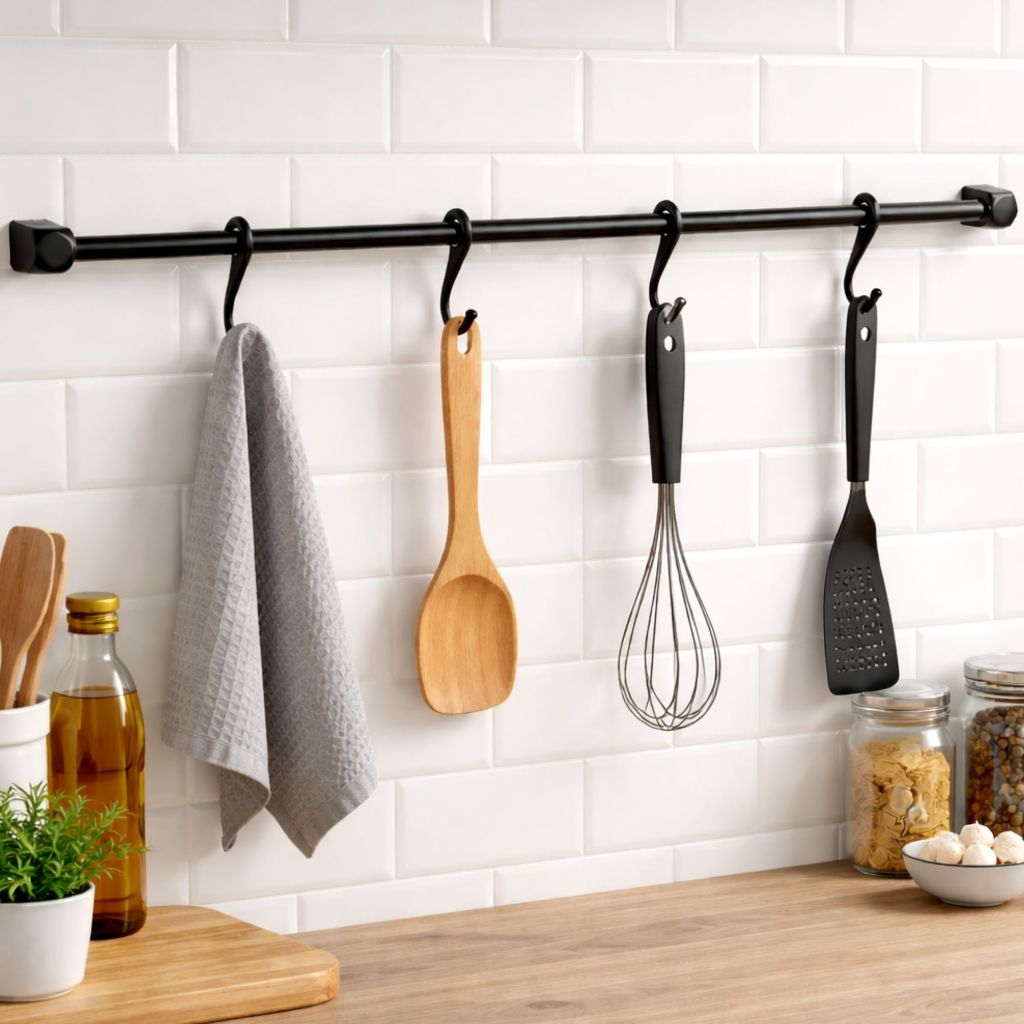 Barra Organizadora de Cozinha 60 cm com 4 Ganchos para Utensílios