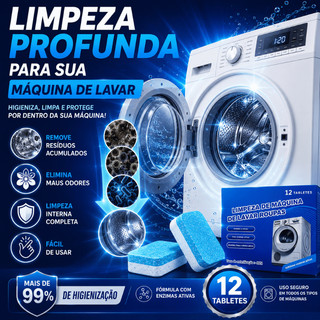 Limpa Máquina de Lavar Roupas com 12 Tabletes Efervescentes | ReLimpa Máquina de Lavar Roupas com 12 Tabletes Efervescen