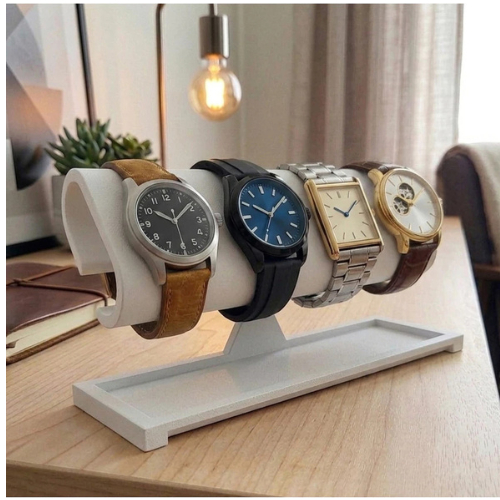 Suporte Porta 4 Relógios Masculino Organizador de Mesa com Bandeja Minimalista Impresso em 3D