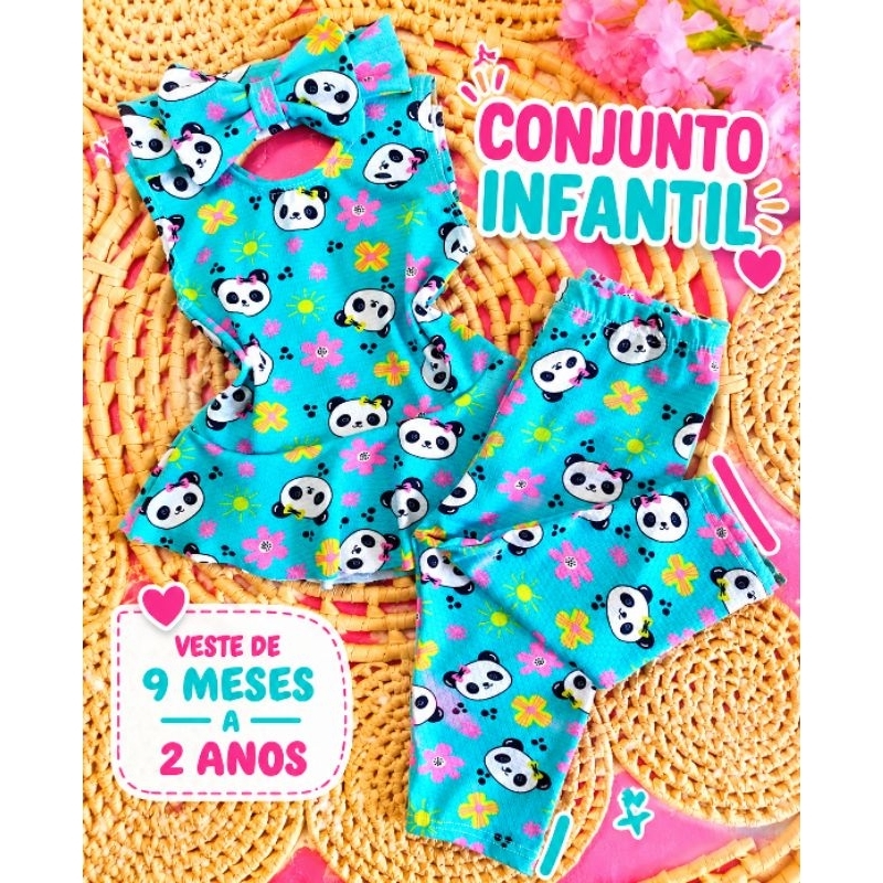 Conjunto Infantil legging+ Blusinha Estampado Passeio Aniversário Confortável( tamanho único 9 meses a 2 anos)