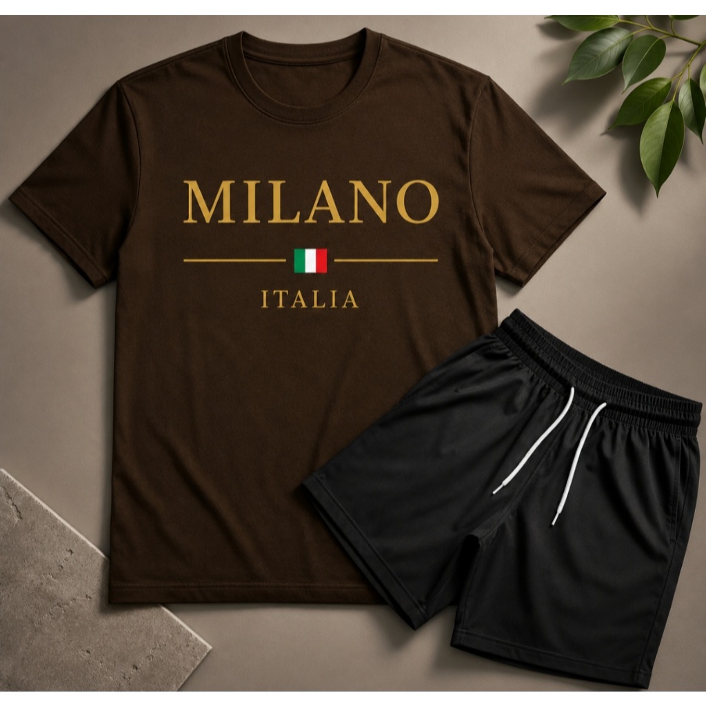 KIT CONJUNTO MASCULINO ALGODÃO MILANO ITALIA CAMISETA + BERMUDA TECTEL CONFORTAVEL ESTILOSO DIA A DIA