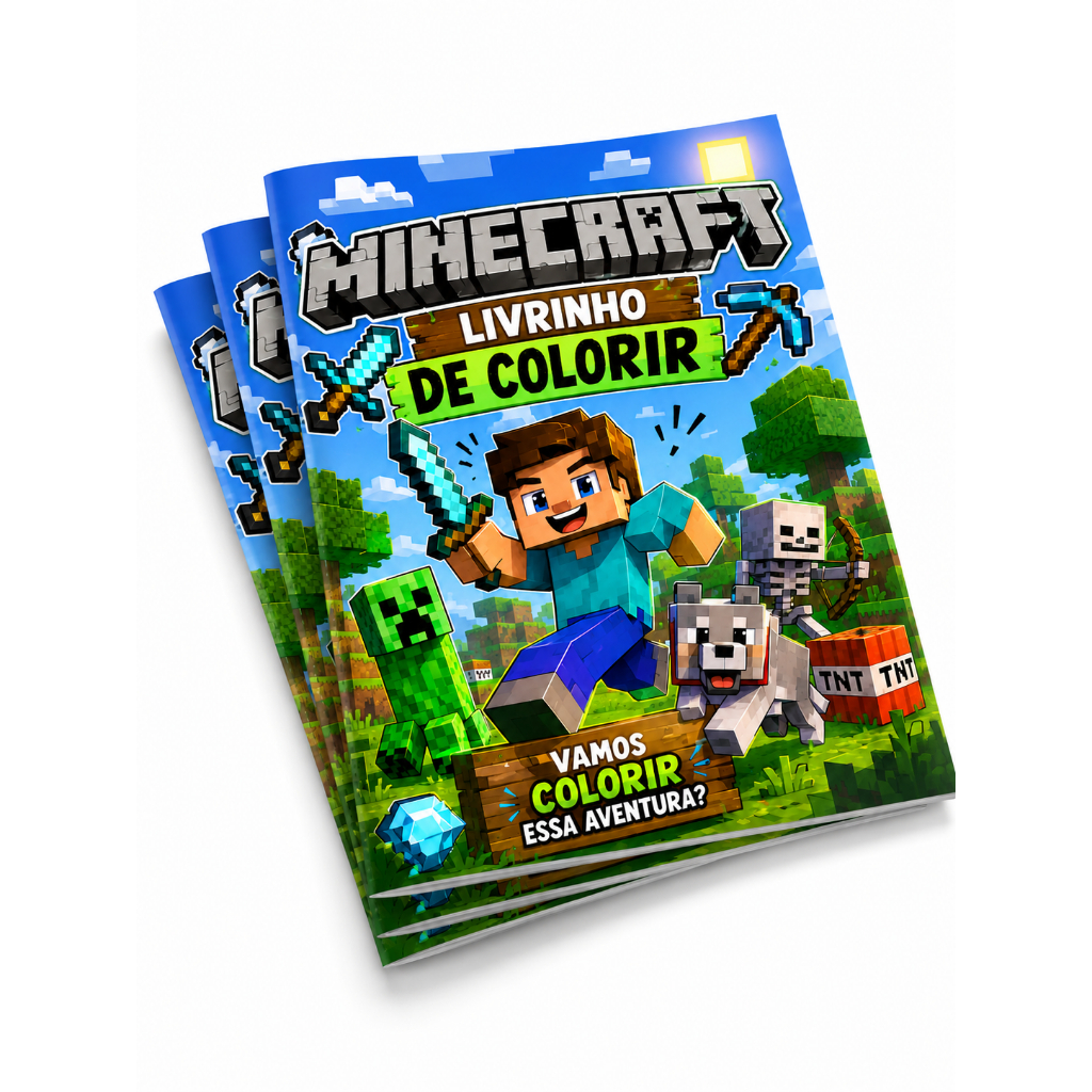 Kit 10-50 Un Livrinho Revistinha de Colorir Minecraft Personalizado com nome | Lembrancinha Aniversário Infantil