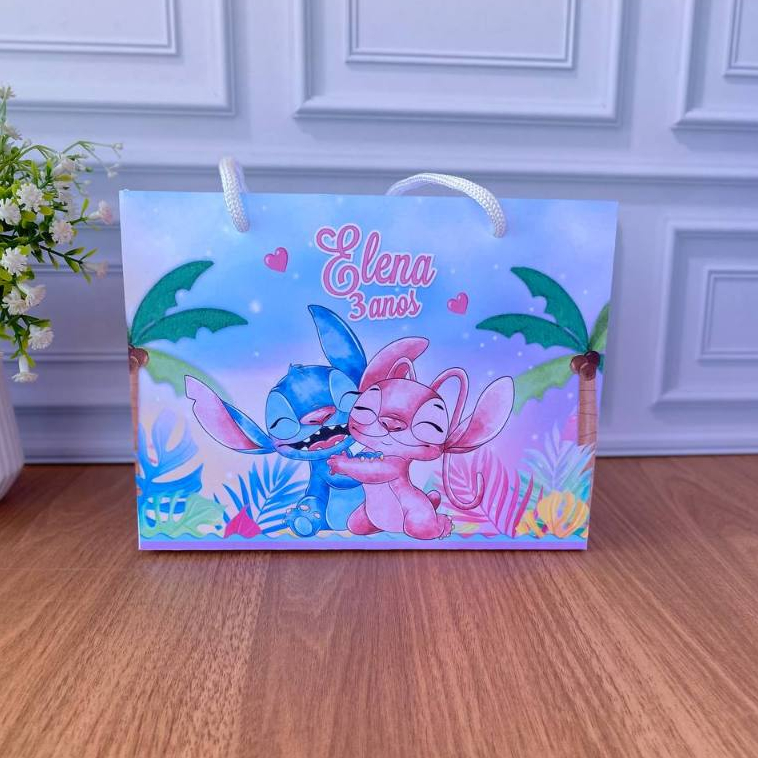 Sacolinha Personalizada Stitch e Angel - Pegue e Monte | Sacolinha | Lembrancinha | Mimos | Festa Stitch e Angel