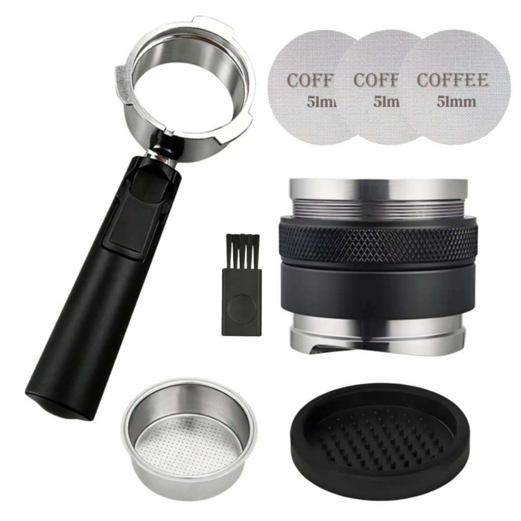 Porta-filtro 51mm Sem Fundo Cafeteira+Distribuidor, Nivelador E Compactador +Disco de Filtro Malha