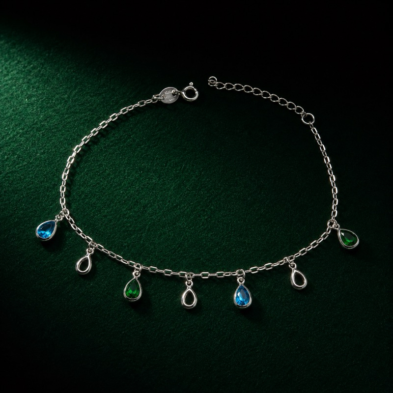 Pulseira Gotas Vazadas e Coloridas em Prata 925 Legítima Delicada Sofisticada