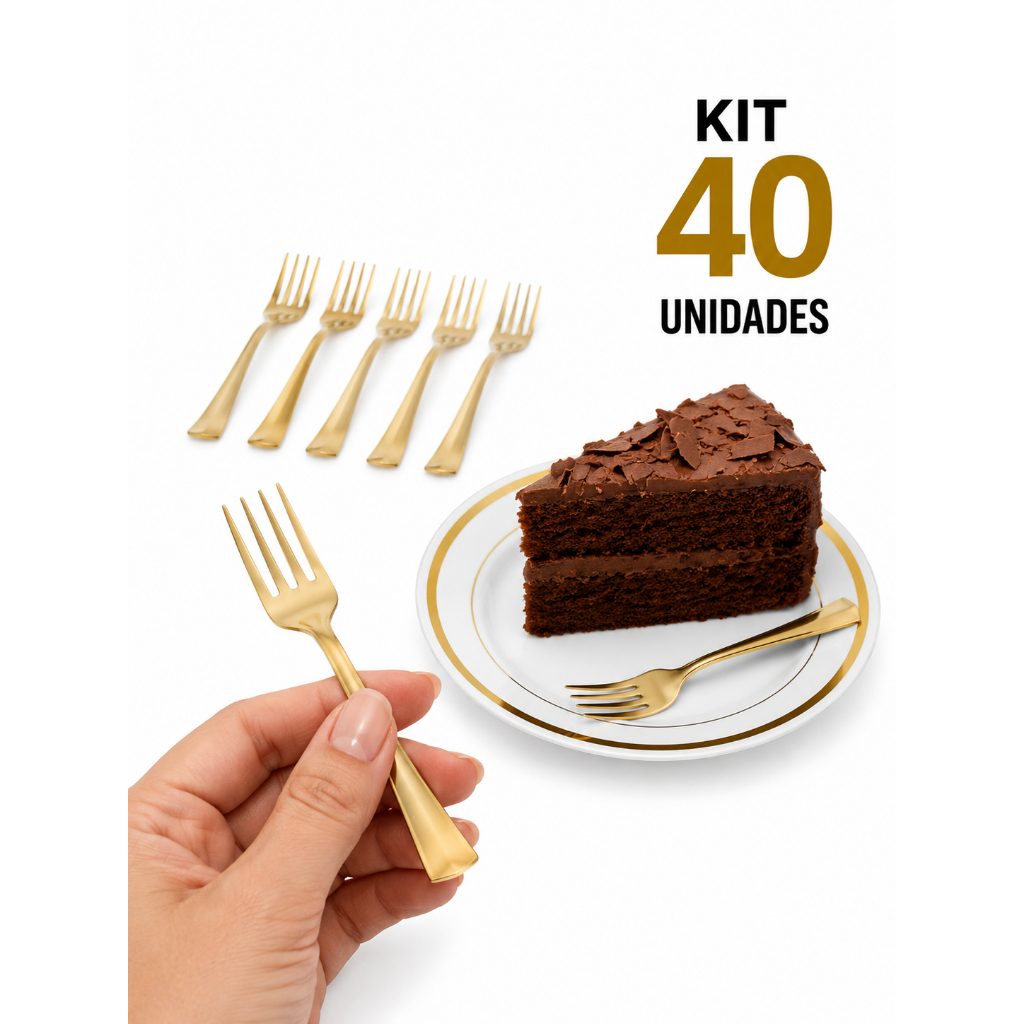 Kit 40 Mini Garfos 10cm Descartáveis de Luxo em Plástico Gold Festa Elegante