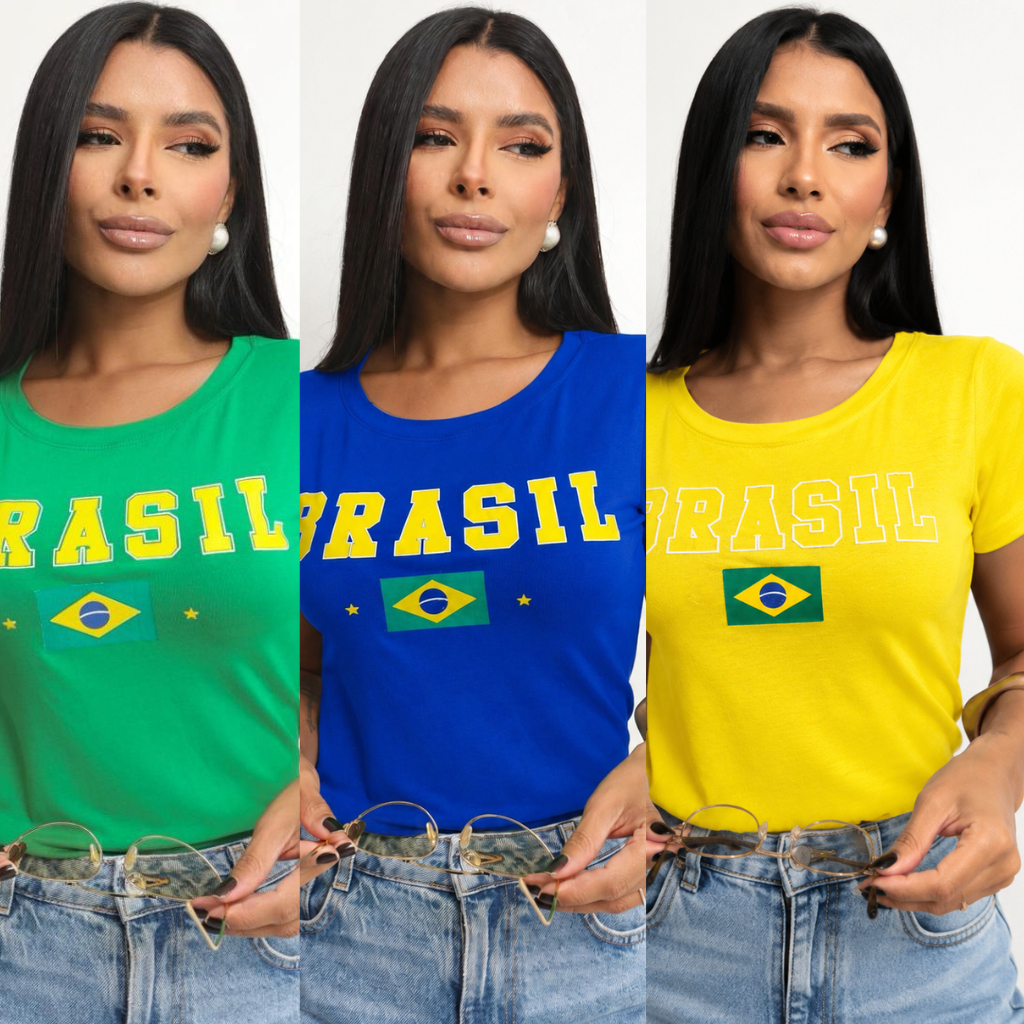 Blusa Camiseta Brasil Feminina Estilosa Copa do Mundo Viscolycra Camiseta Confortável Tendência