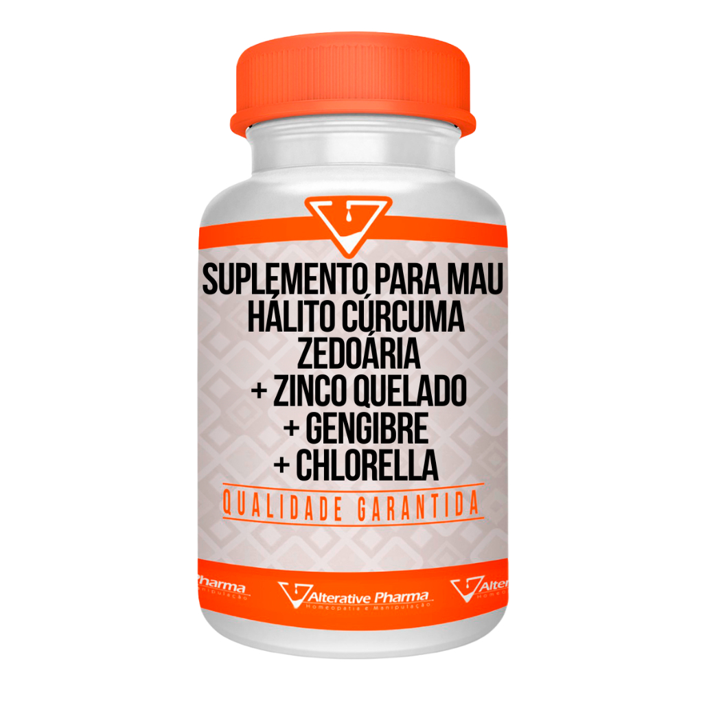 Suplemento para Mau Hálito Cúrcuma Zedoária + Zinco Quelado + Gengibre + Chlorella 60 Cápsulas