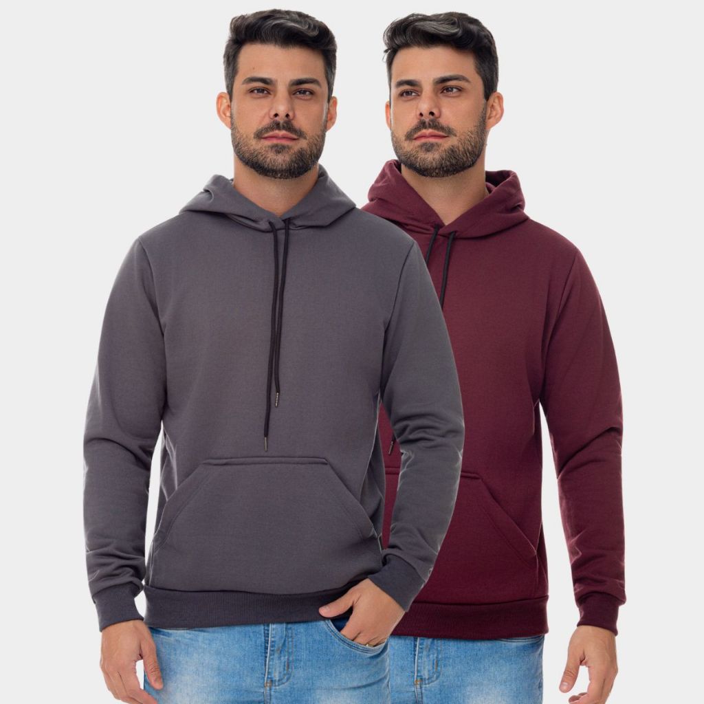 Kit 2 Moleton Moletom Canguru Confortável Algodão Unissex Frio Térmico Agasalho Inverno Casaco Casual