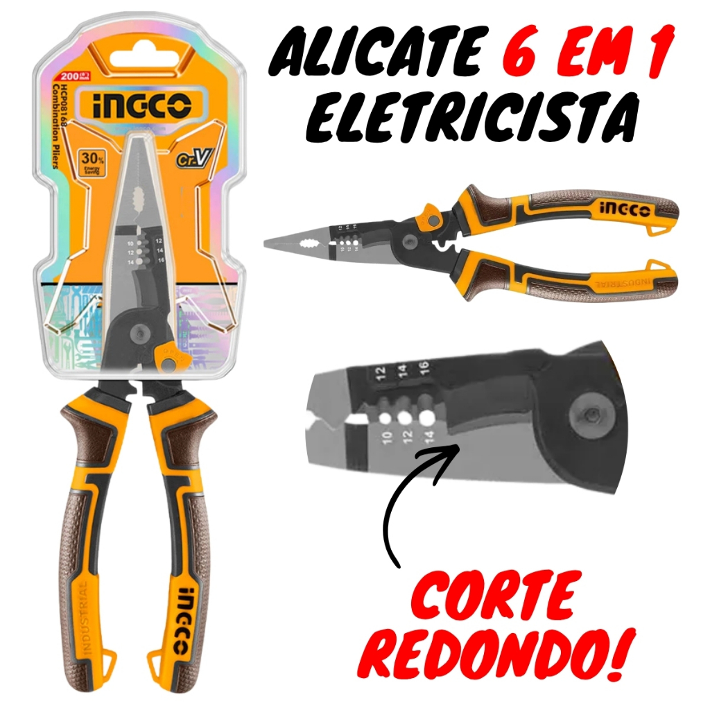 Alicate De Bico 8'' Multifuncional 6 Em 1 Hmflnp28200 - Ingco