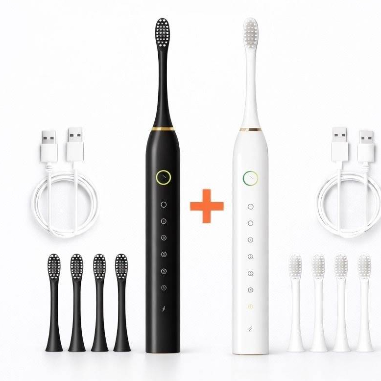 2/1 Escovas Elétricas Sônicas IPX7 + 8 Refis |  7 Modos  | Recarregável USB | Limpeza Profissional