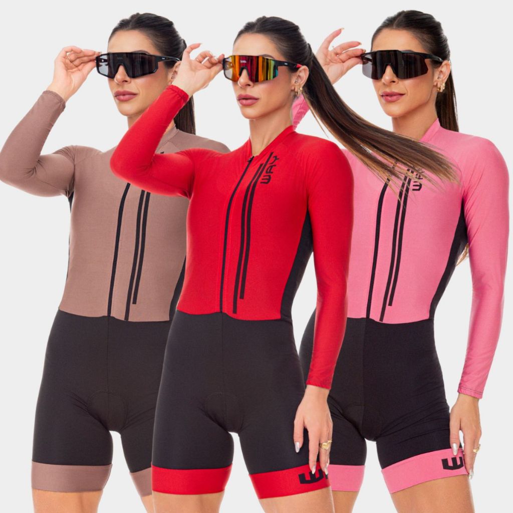 Macaquinho Ciclismo Feminino Macacão Manga Longa Inverno Forro De Gel Almofadado Bike Pedal Mtb Sped
