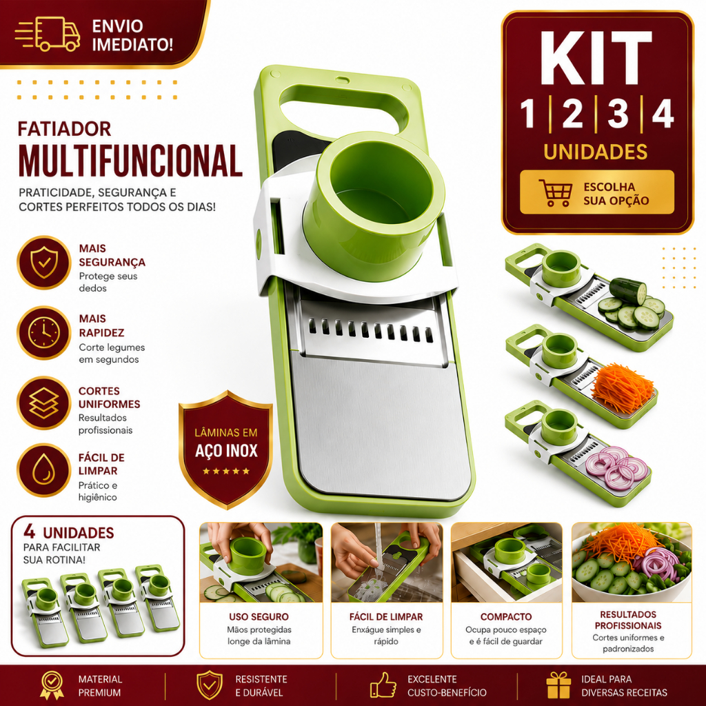 Kit 1/2/3/4 Fatiador Multifuncional Mandoline Cortador de Legumes Aço Inox Julienne Fatiador Profissional Cozinha