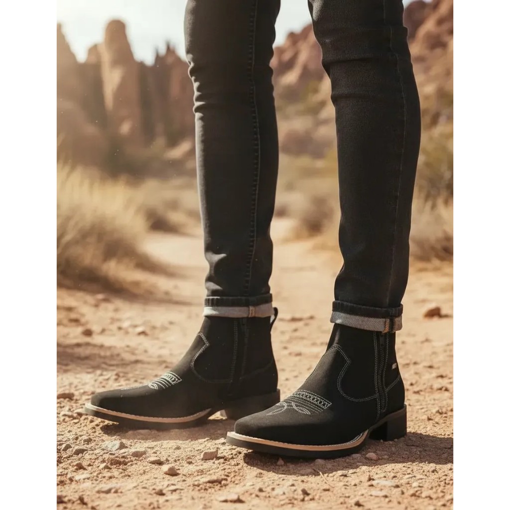 Botina Country Original Zebu Nobuck Preto 71030 Feminina Em Couro Bovino Bota Texana
