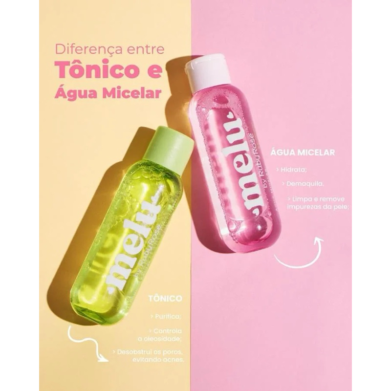 Kit Cuidados Faciais Melu By Ruby Rose: Tônico Facial + Água Micelar – Limpeza, Purificação e Controle de Oleosidade ✨💚💖