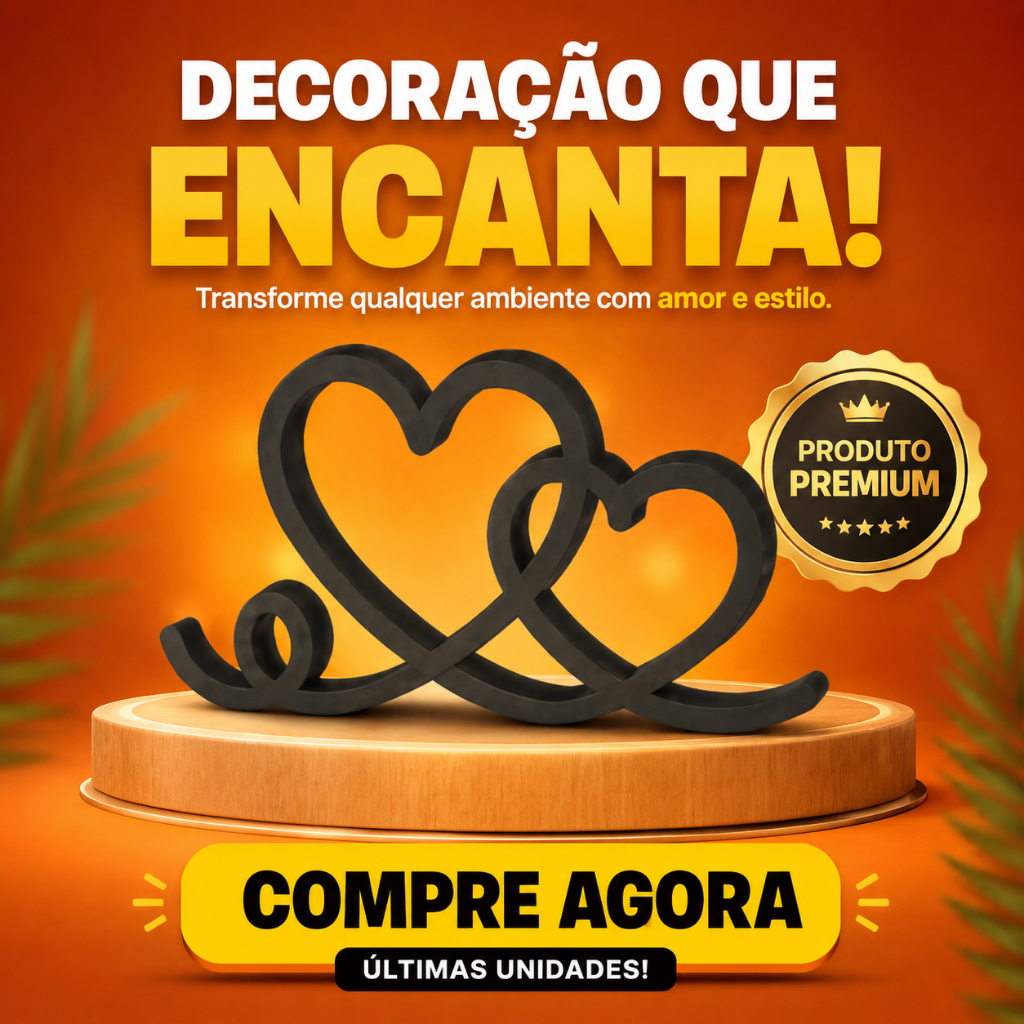 Escultura Corações Entrelaçados Decorativa Moderna Decoração Sala Quarto Mesa Consultórios