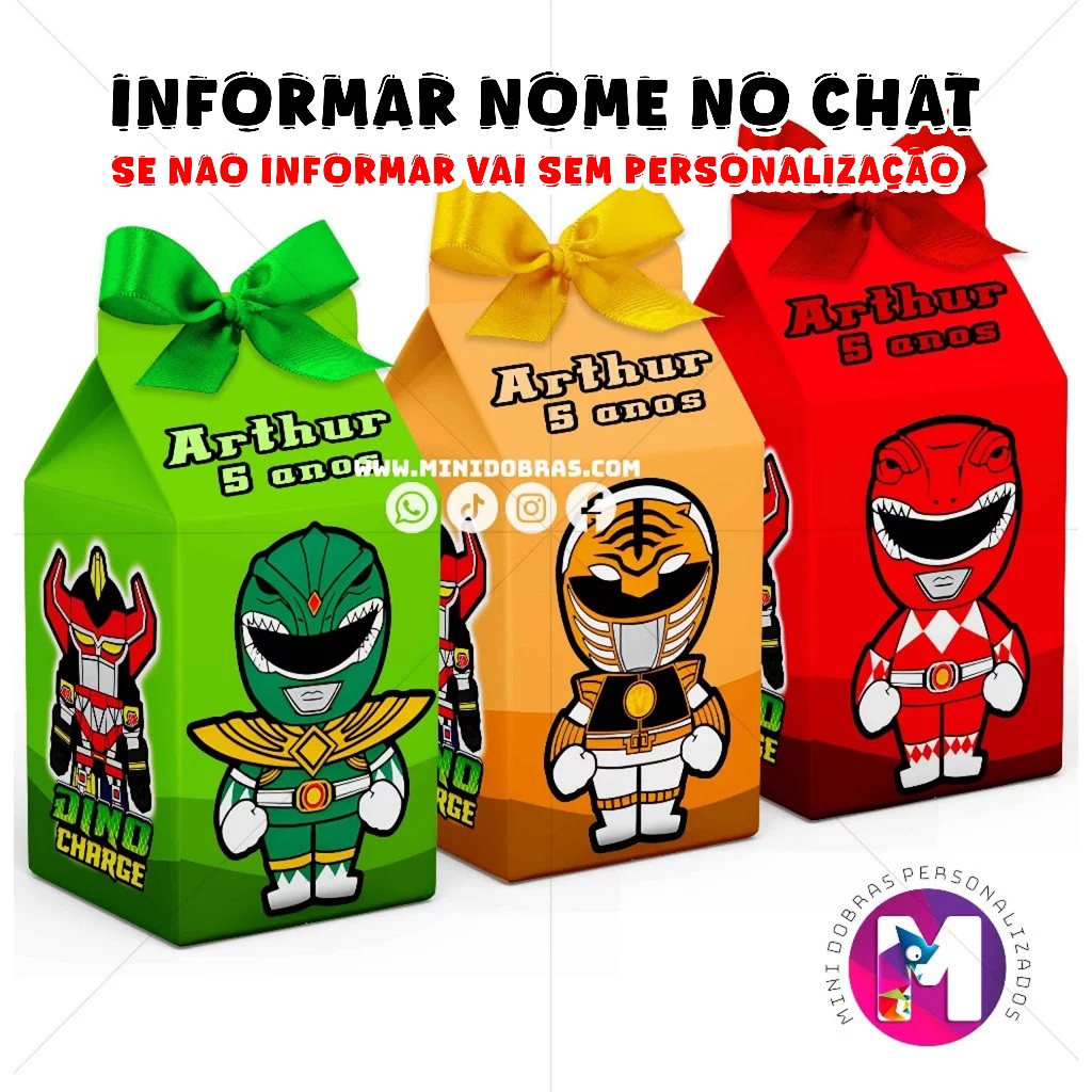 Caixa Milk Power Rangers Cute (INFORMAR NOME E IDADE NO CHAT)