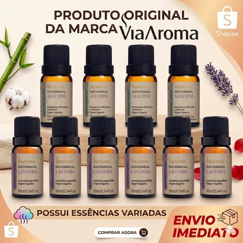 Óleo Essêncial Via Aroma 100% Puro Vegano Aromaterapia Para Difusores  Uso na Pele Original 10ML IBD